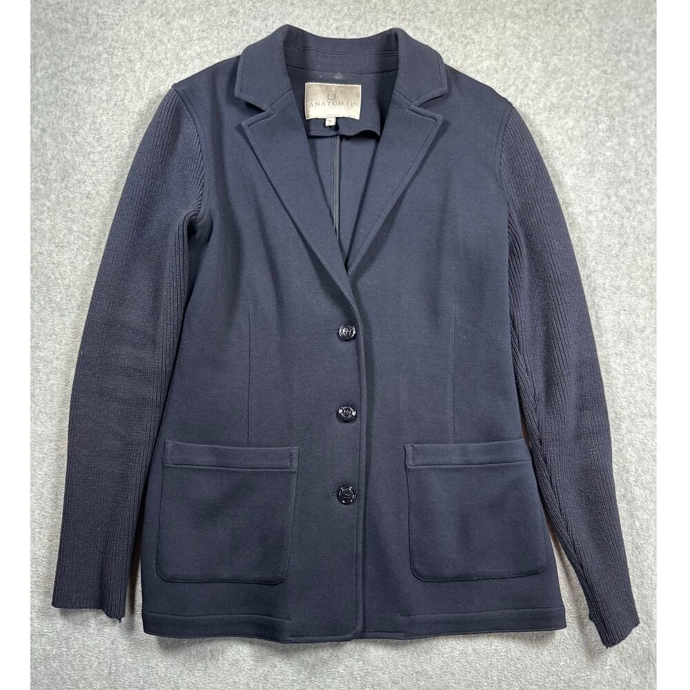 Anatomie Single Breasted Knit Blazer Women's Small Navy Three Button